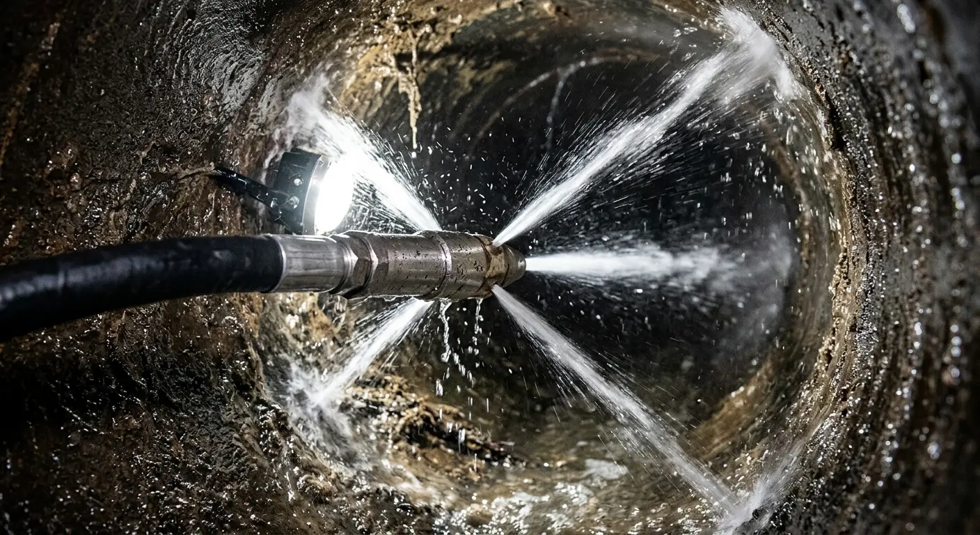 High-pressure hydro jetting nozzle cleaning sewer pipe for Storm Drain Cleaning in Nederland